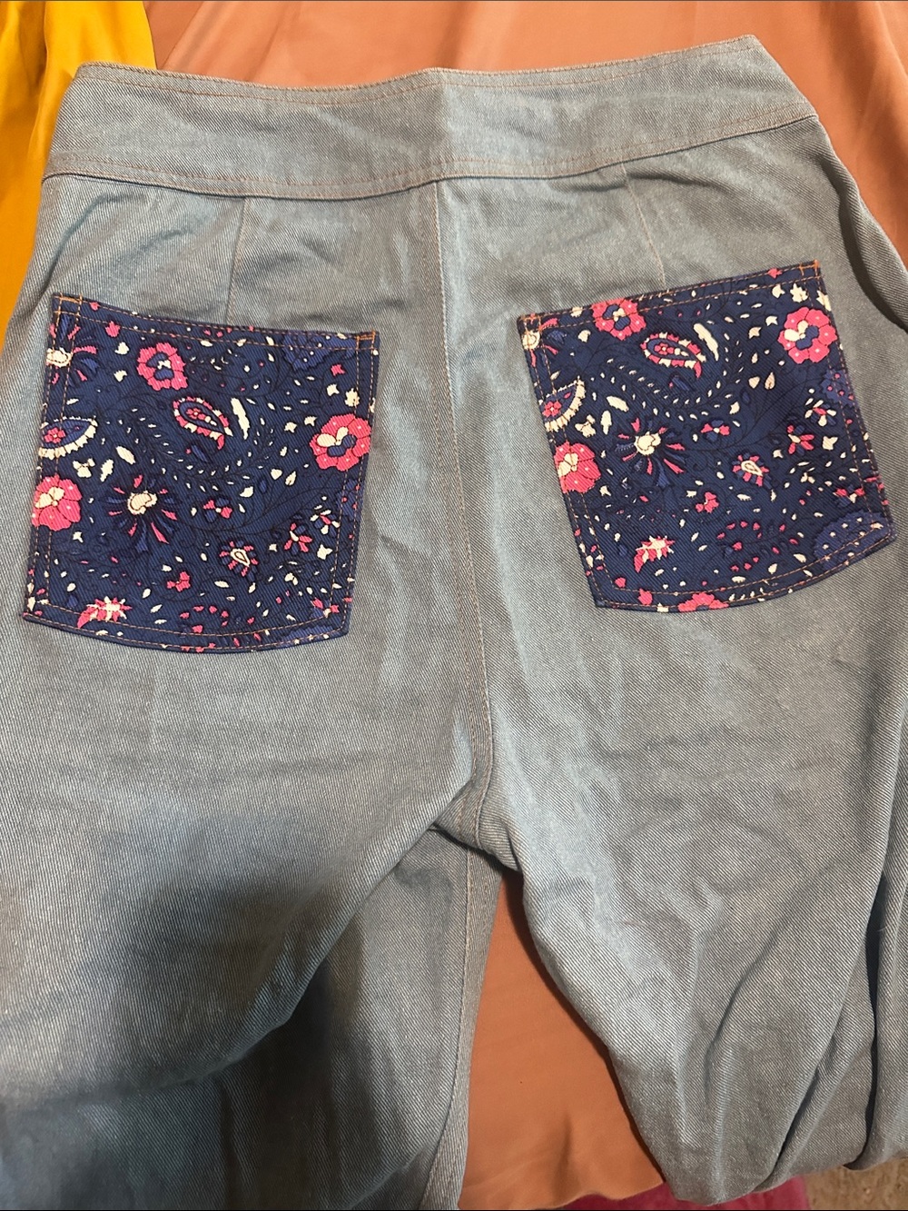 Chasing Unicorns Light Blue Patchwork Flare Jeans with Navy & Floral Accents - Picture 5 of 5